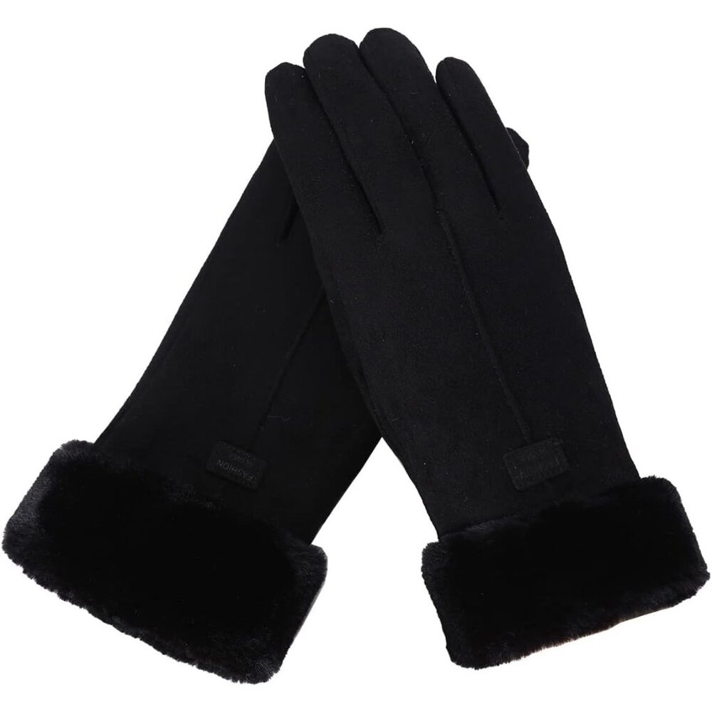 Women's Black Cold Weather Warm Ladies‎ Girls Ski Snow Gloves Touch Screen